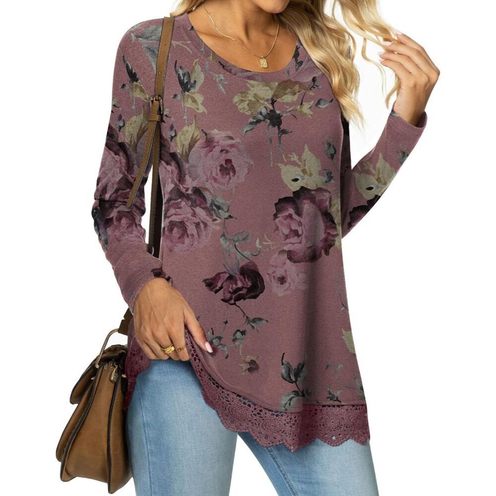 Women's Long Sleeve Tunic Top Rayon Polyester Spandex Crewneck Casual